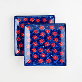 Floral Ceramic Square Serving Platter Set of 2, Blue - Eyaas